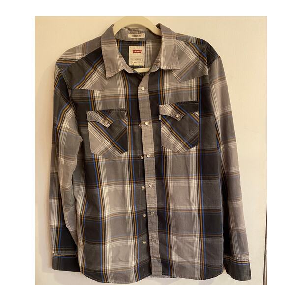 Levi Standard Fit Western Shirt Size S Western Button Snaps - Picture 2 of 4